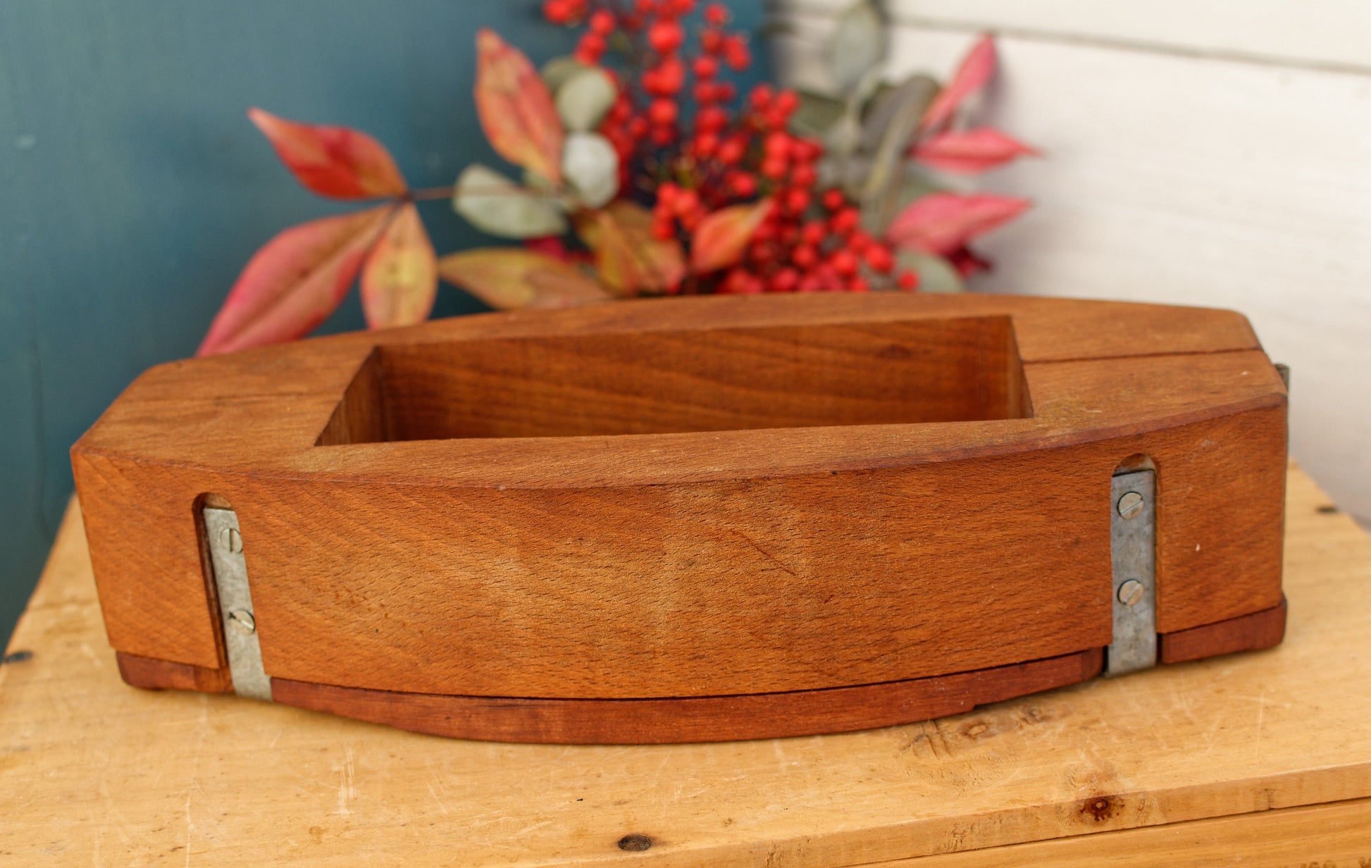 French Vintage Wooden Hand-Carved Butter Mold (Mould) Medium Stamp Leave Design