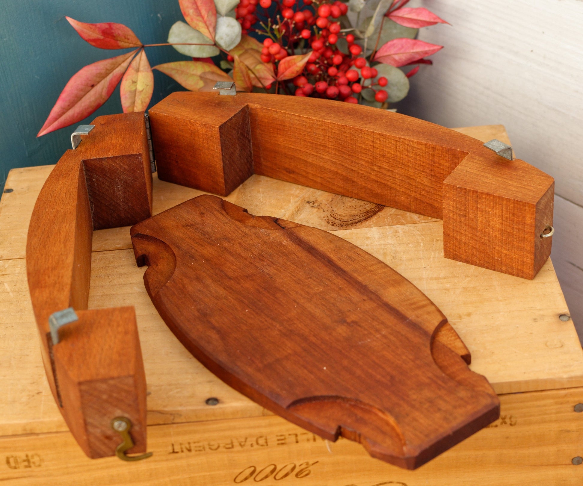 French Vintage Wooden Hand-Carved Butter Mold (Mould) Medium Stamp Leave Design