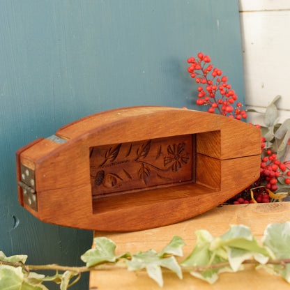 French Vintage Wooden Hand-Carved Butter Mold (Mould) Medium Stamp Leave Design