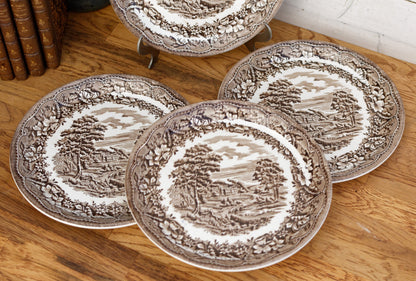 BARRATS of Straffordshire England English Vintage Ironstone Fine China Brown Transferware Dinner Plate Made in England