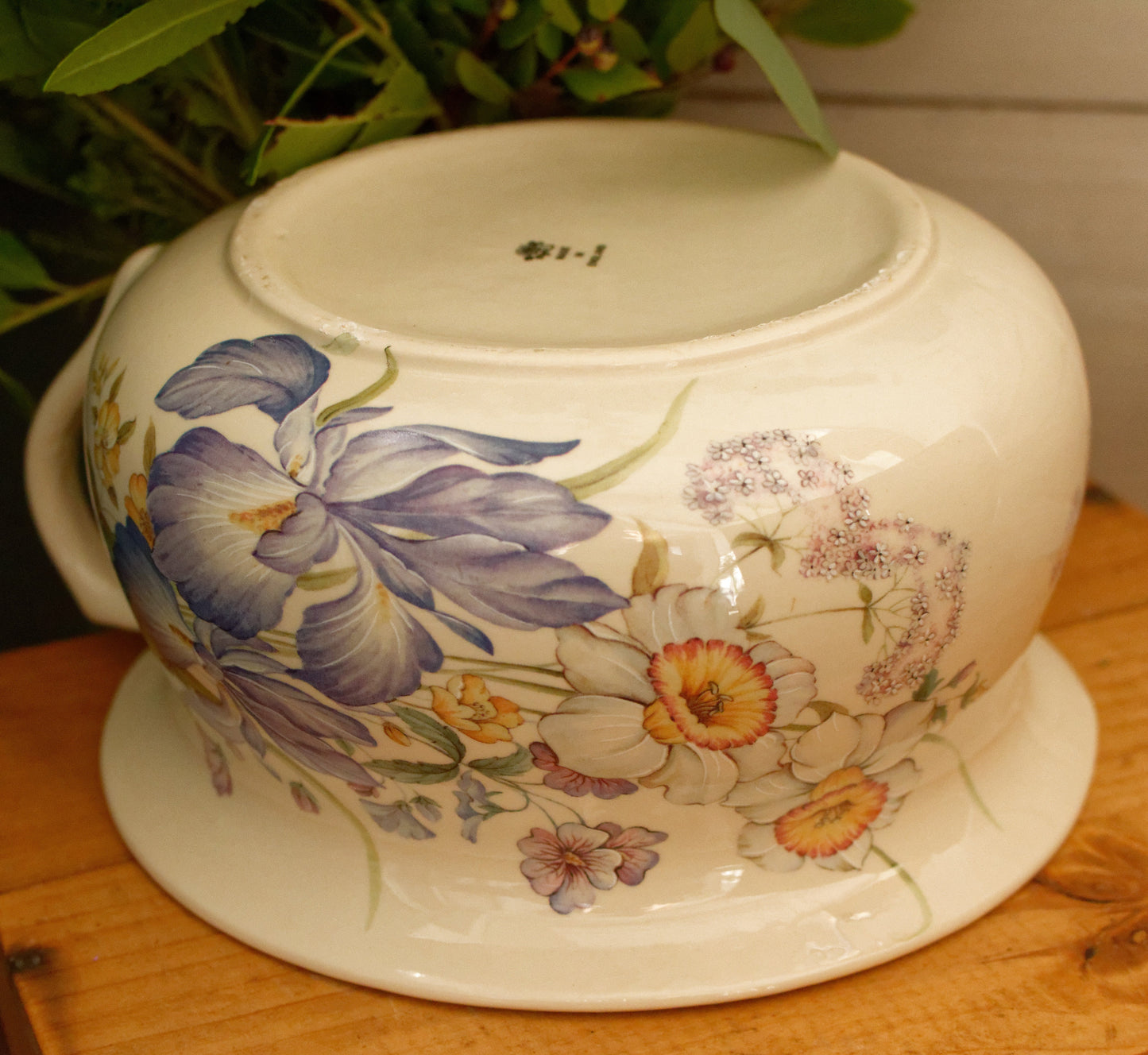 English Vintage Ironstone Polychrome Floral Bathroom Pitcher Pot de Chambre BROC CRUCHE MADE IN England