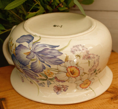 English Vintage Ironstone Polychrome Floral Bathroom Pitcher Pot de Chambre BROC CRUCHE MADE IN England