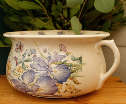 English Vintage Ironstone Polychrome Floral Bathroom Pitcher Pot de Chambre BROC CRUCHE MADE IN England