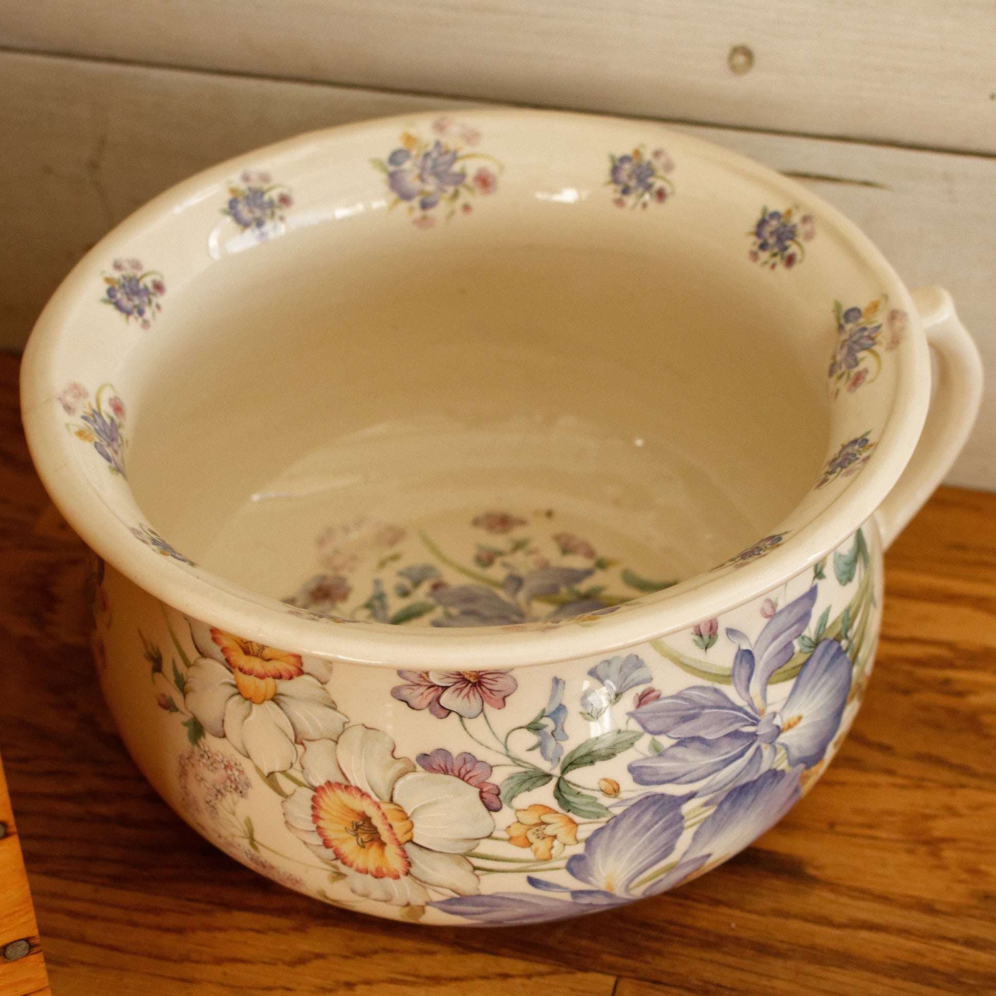 English Vintage Ironstone Polychrome Floral Bathroom Pitcher Pot de Chambre BROC CRUCHE MADE IN England