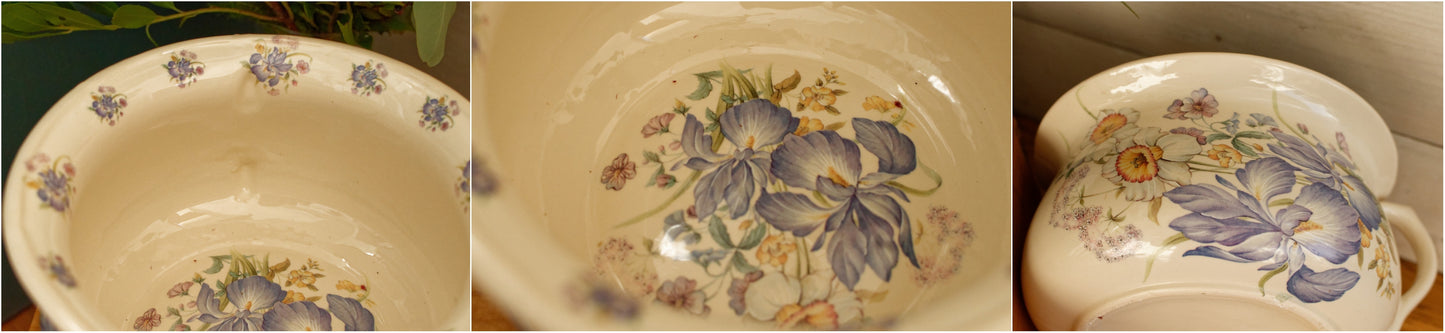 English Vintage Ironstone Polychrome Floral Bathroom Pitcher "Pot de Chambre BROC CRUCHE" ~ MADE IN England