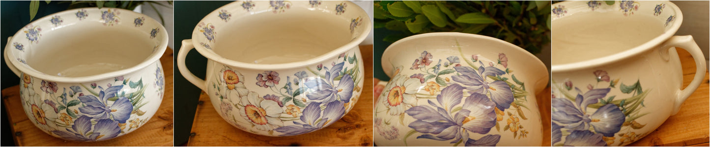 English Vintage Ironstone Polychome Floral Bathroom Pitcher Pot de Chambre BROC CRUCHE MADE IN England