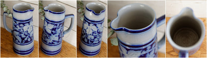 Beer Mugs Steins & Pitcher Set in Cobalt Blue Chope à Bière et Pichet Gres d'Alsace Krumeich Remmy BETSCHDORF Leaves & Grapes