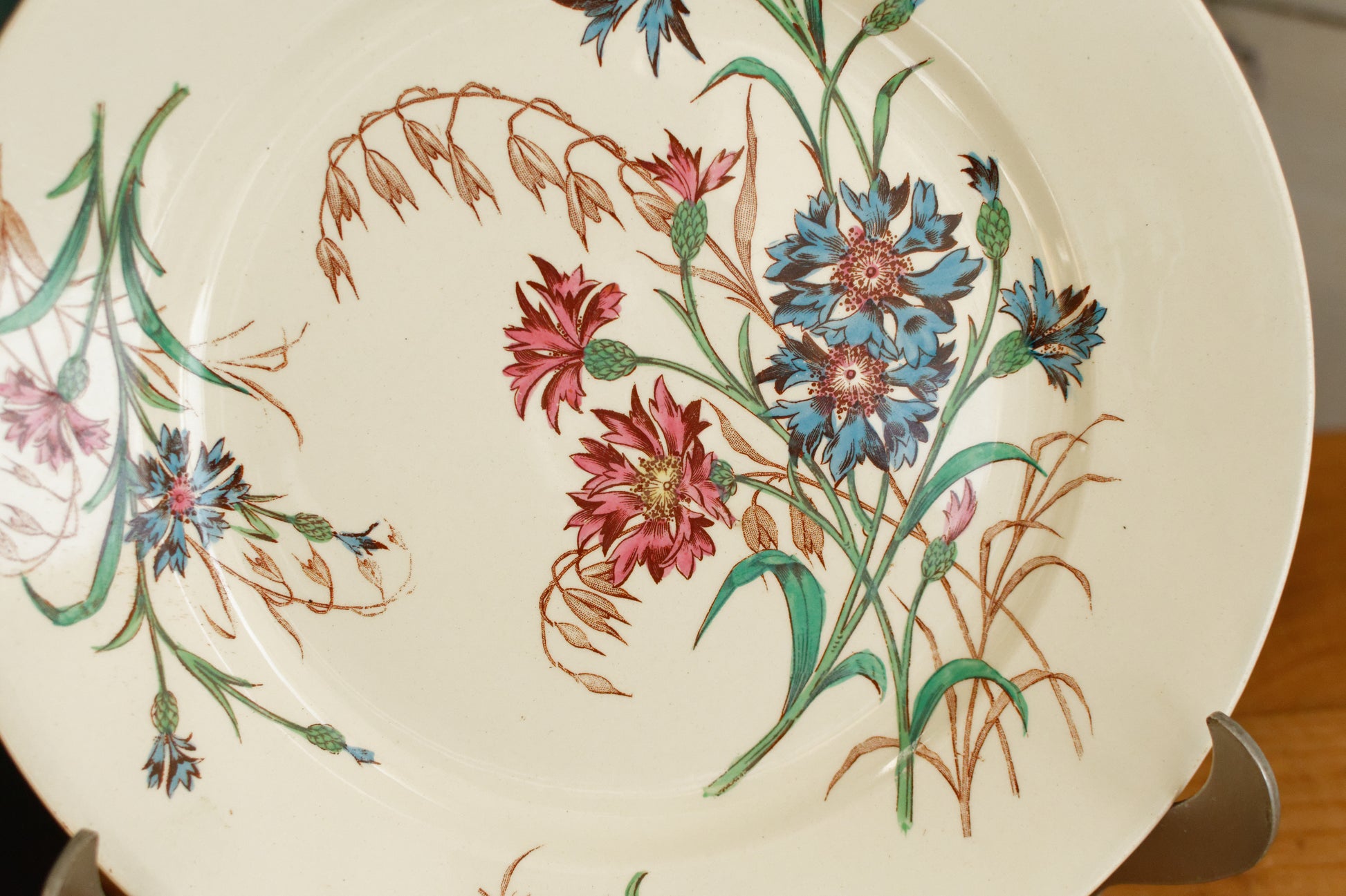BLEUET K&G (Keller et Guérin) Lunéville French Antique Ironstone Polychrome Dinner Plate Terre de Fer en Faience