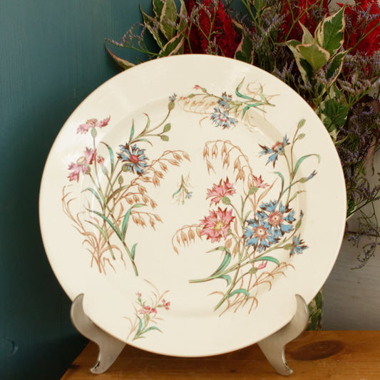 BLEUET K&G (Keller et Guérin) Lunéville French Antique Ironstone Polychrome Serving Plate Terre de Fer en Faience