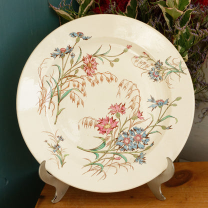 BLEUET K&G (Keller et Guérin) Lunéville French Antique Ironstone Polychrome Serving Plate Terre de Fer en Faience