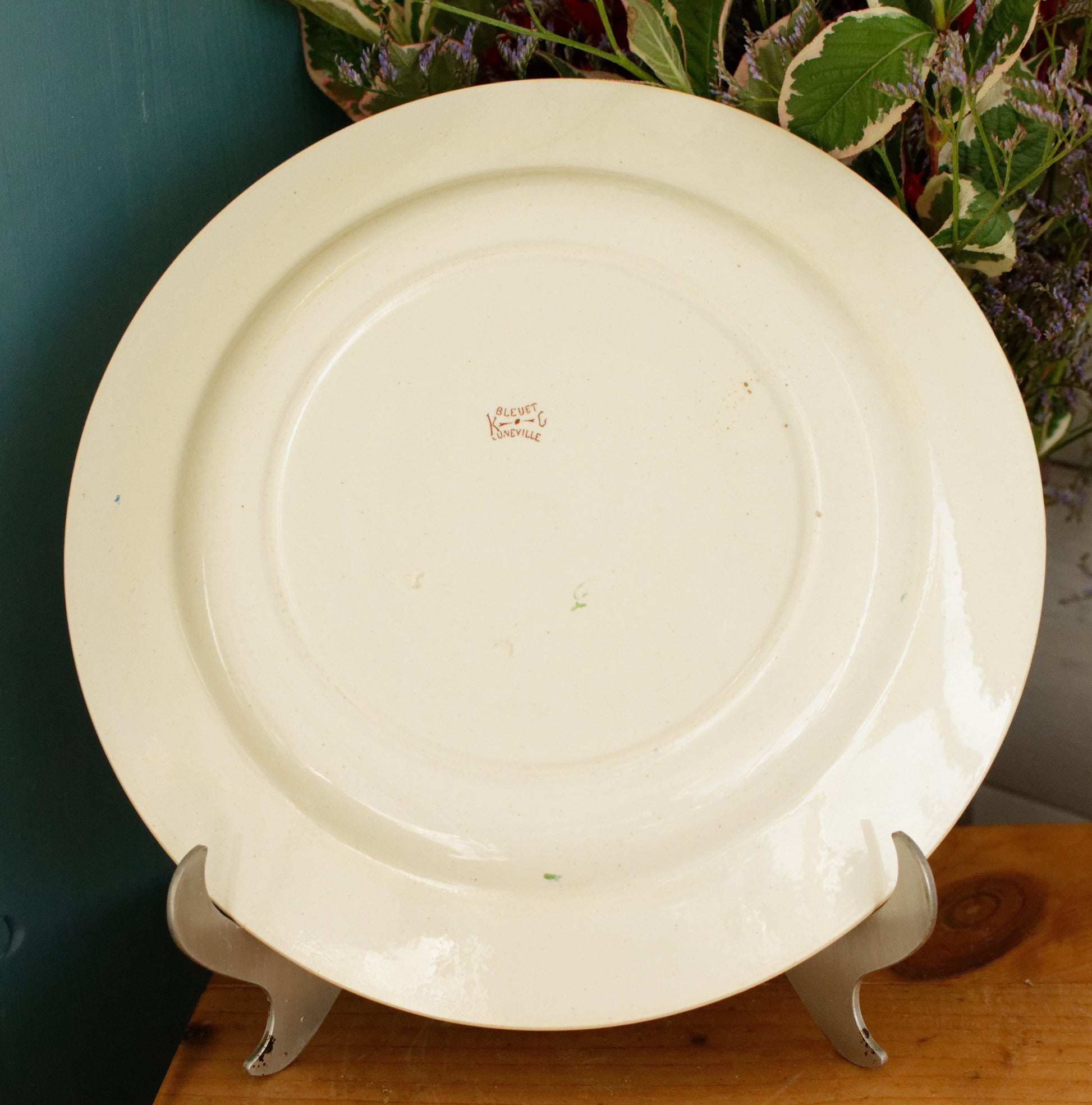 BLEUET K&G (Keller et Guérin) Lunéville French Antique Ironstone Polychrome Serving Plate Terre de Fer en Faience