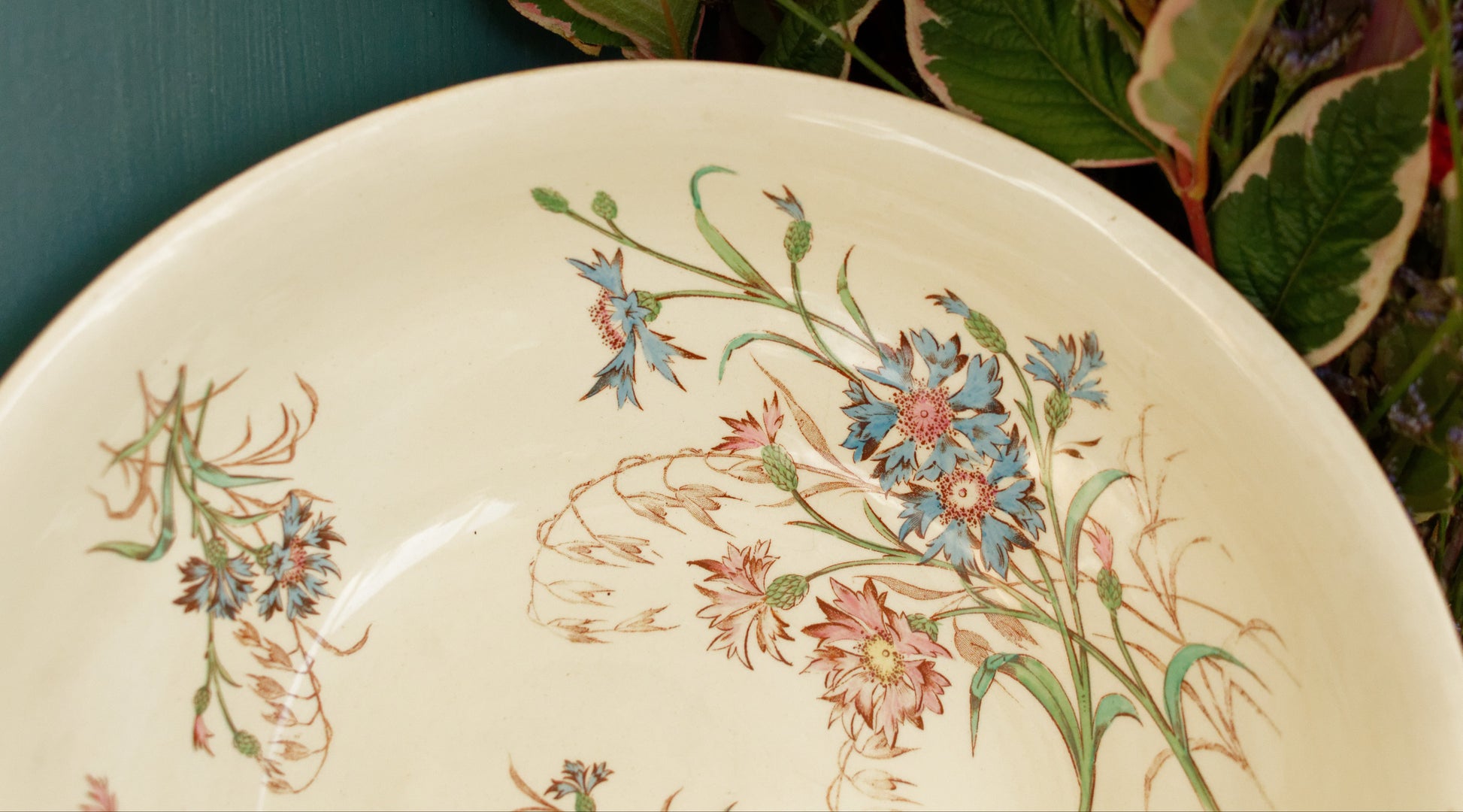 BLEUET K&G (Keller et Guérin) Lunéville French Antique Ironstone Polychrome Serving Bowl Terre de Fer en Faience