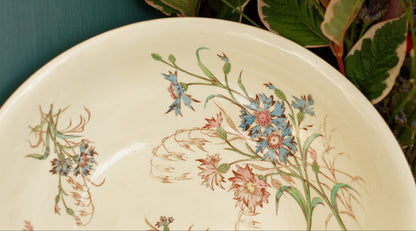BLEUET K&G (Keller et Guérin) Lunéville French Antique Ironstone Polychrome Serving Bowl Terre de Fer en Faience