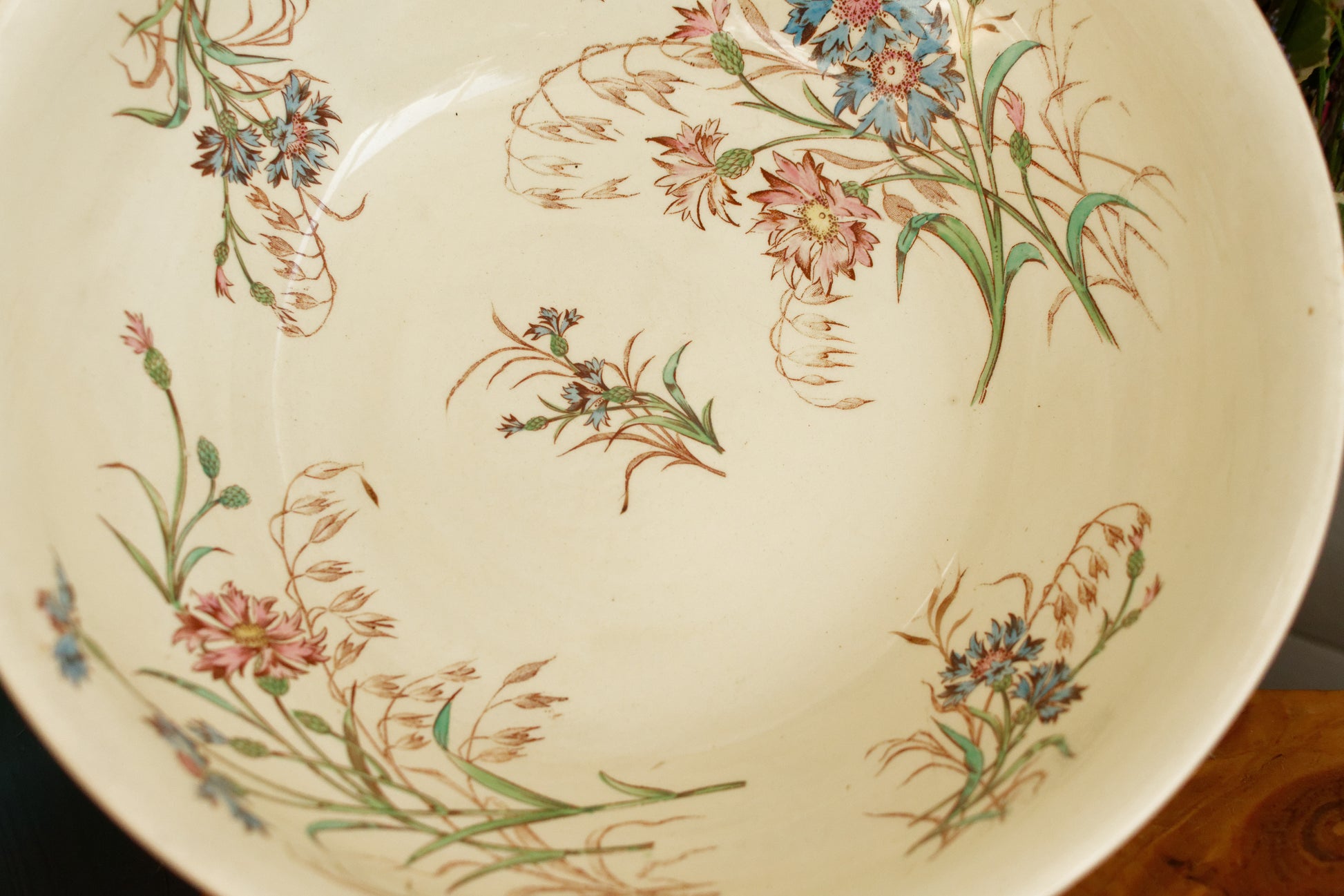 BLEUET K&G (Keller et Guérin) Lunéville French Antique Ironstone Polychrome Serving Bowl Terre de Fer en Faience