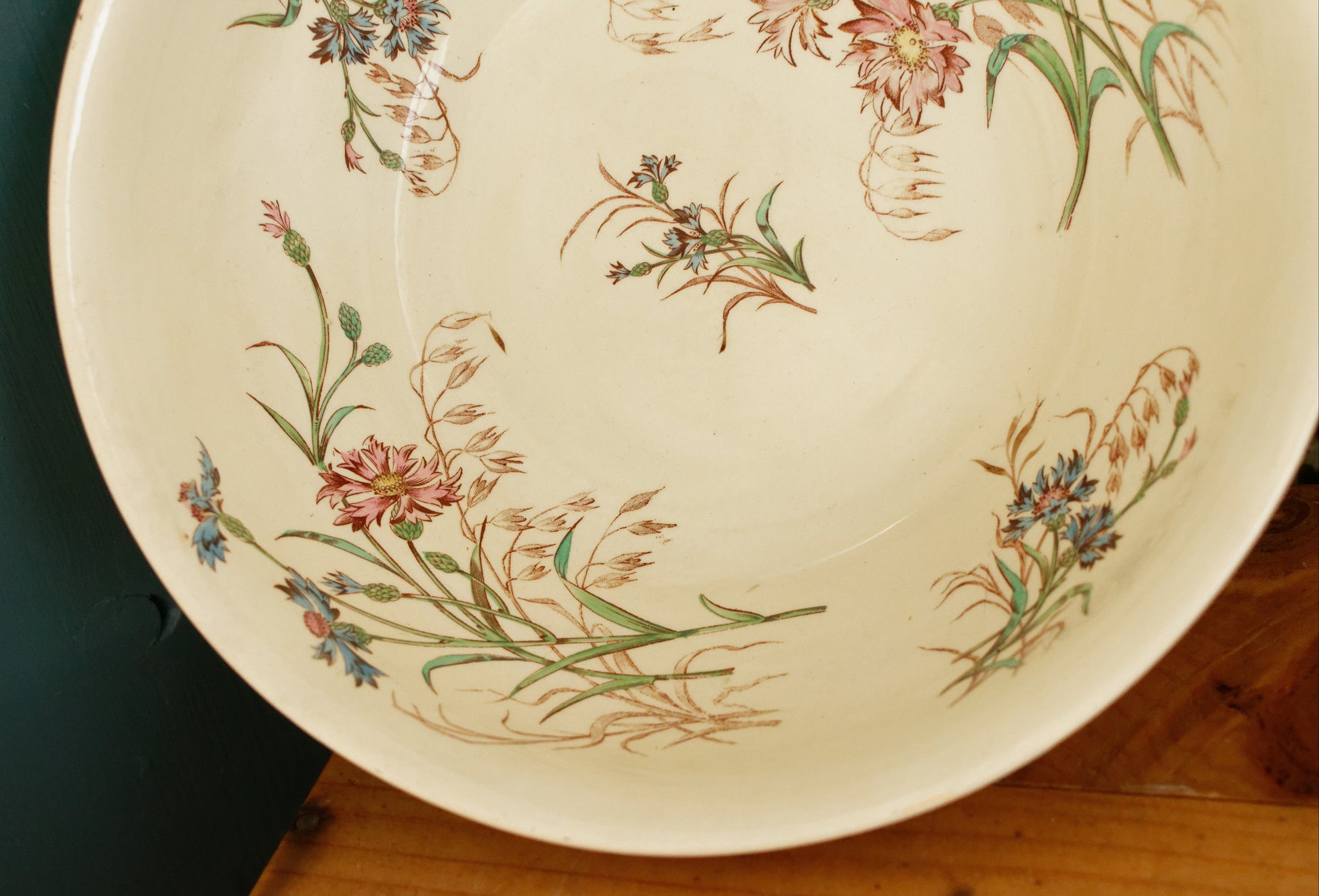BLEUET K&G (Keller et Guérin) Lunéville French Antique Ironstone Polychrome Serving Bowl Terre de Fer en Faience
