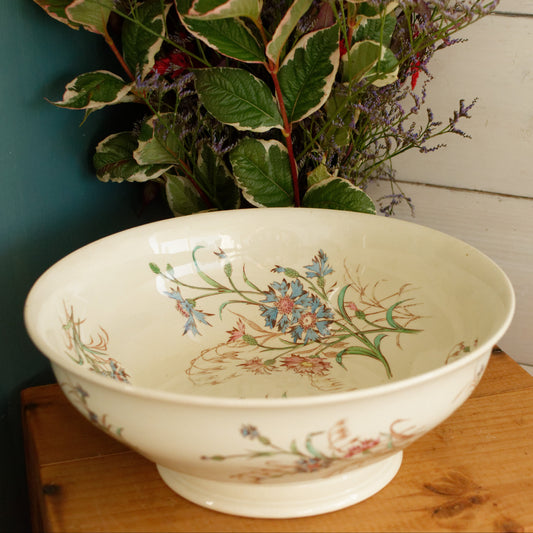 BLEUET K&G (Keller et Guérin) Lunéville French Antique Ironstone Polychrome Serving Bowl Terre de Fer en Faience