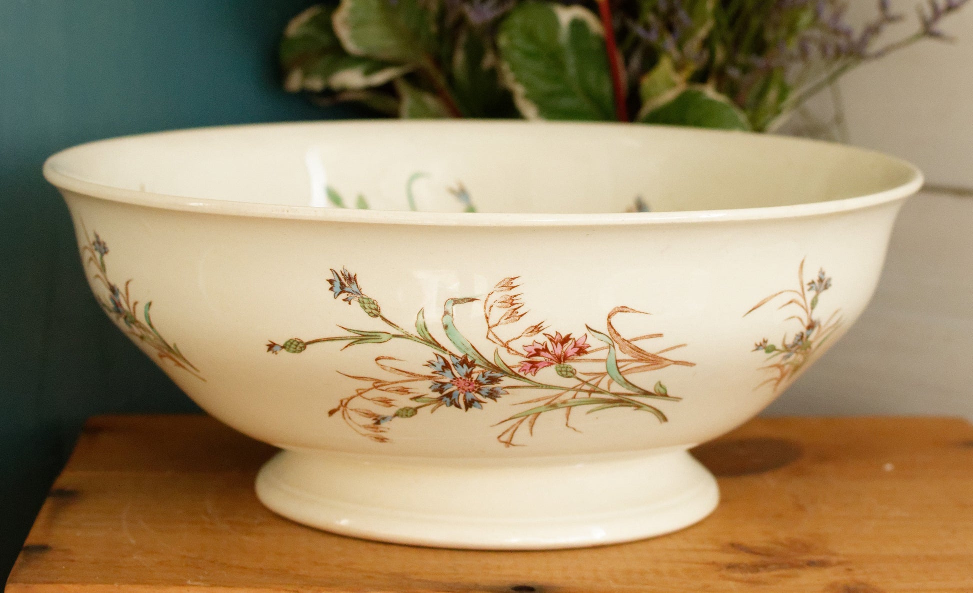 BLEUET K&G (Keller et Guérin) Lunéville French Antique Ironstone Polychrome Serving Bowl Terre de Fer en Faience