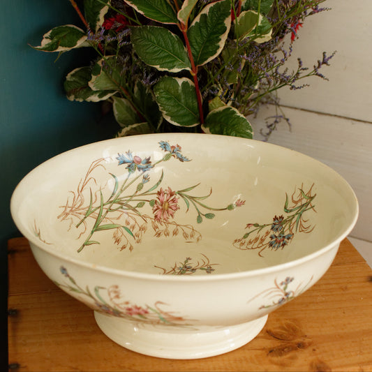 BLEUET K&G (Keller et Guérin) Lunéville French Antique Ironstone Polychrome Serving Bowl Terre de Fer en Faience