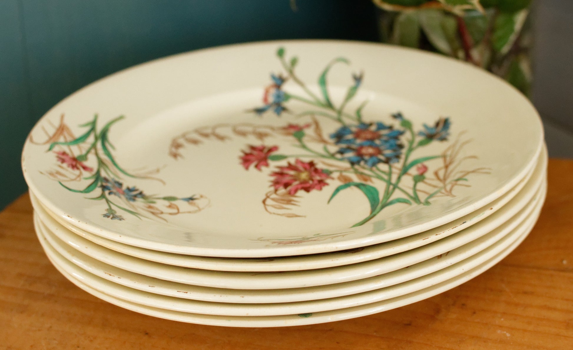 BLEUET K&G (Keller et Guérin) Lunéville French Antique Ironstone Polychrome Dinner Plate Terre de Fer en Faience