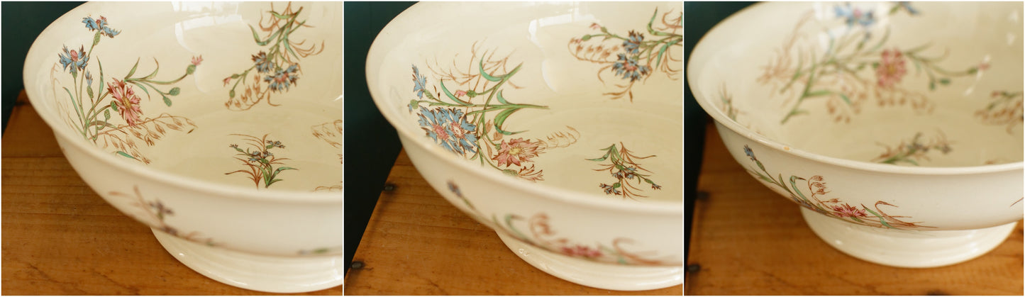 BLEUET K&G (Keller et Guérin) Lunéville French Antique Ironstone Polychrome Serving Bowl Terre de Fer en Faience