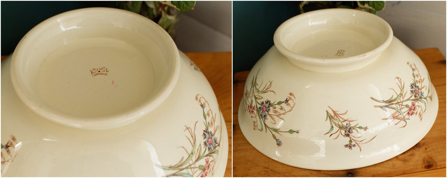 1890s/1900s ~ "BLEUET" K&G (Keller et Guérin) Lunéville ~ French Antique Ironstone Polychrome Serving Bowl ~ Terre de Fer en Faience