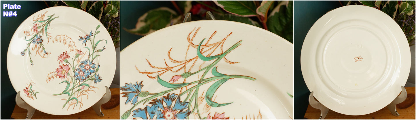 BLEUET K&G (Keller et Guérin) Lunéville French Antique Ironstone Polychrome Dinner Plate Terre de Fer en Faience