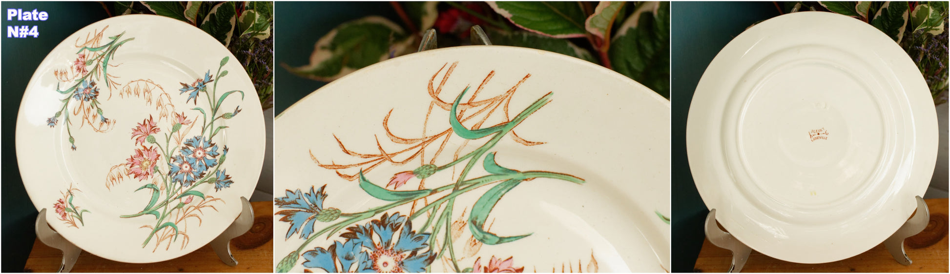 BLEUET K&G (Keller et Guérin) Lunéville French Antique Ironstone Polychrome Dinner Plate Terre de Fer en Faience