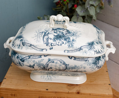 HIPPOLYTE Style HB & Cie Boulenger French Antique Ironstone Blue Transferware Vegetable Dish Légumière Terre de Fer