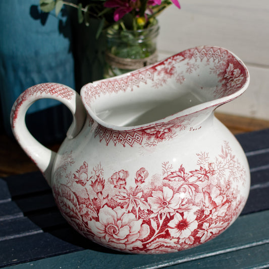 Jardineire Hamage & Nord French Antique Collectible Ironstone Red Transferware Bathroom Pitcher BROC Terre de fer