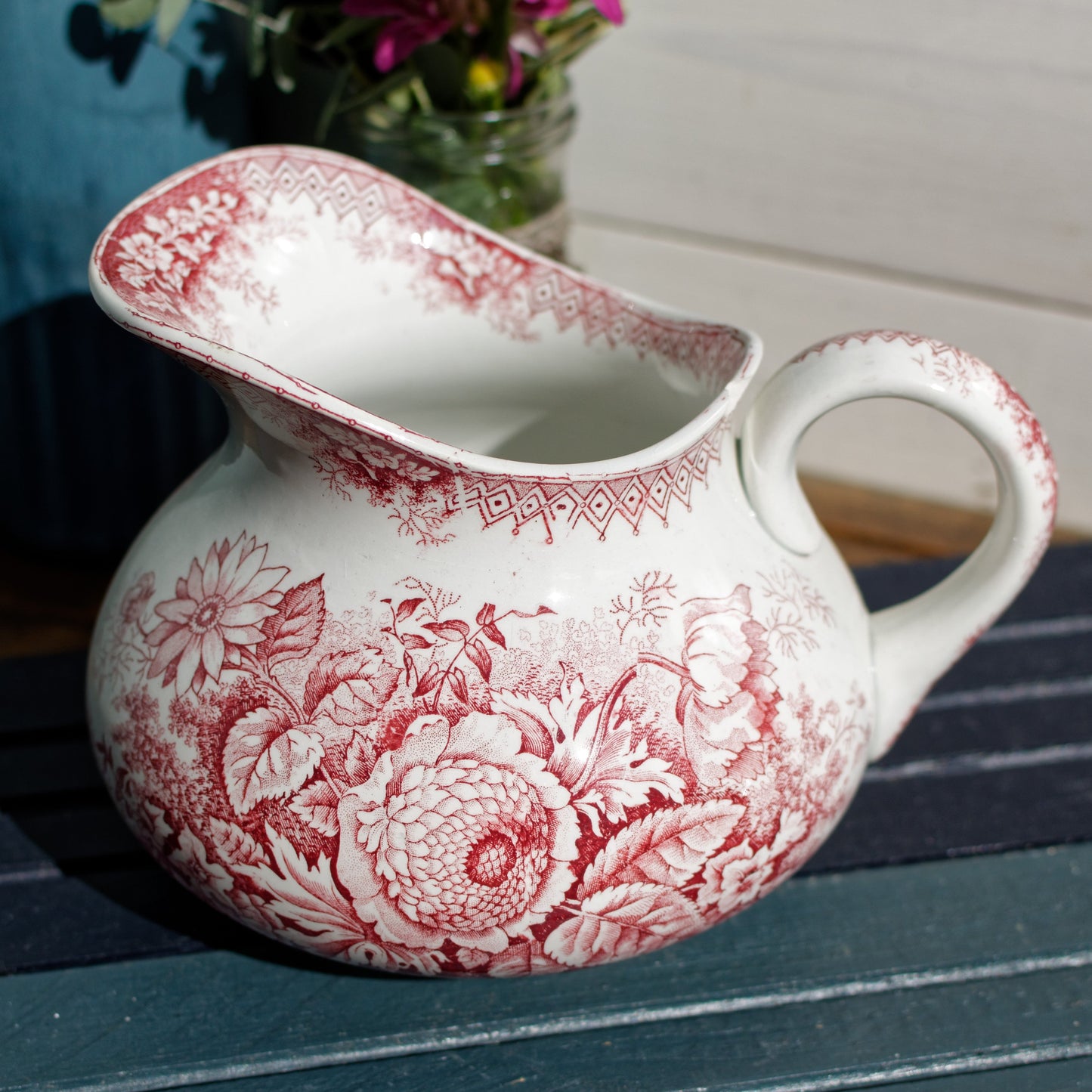 Jardineire Hamage & Nord French Antique Collectible Ironstone Red Transferware Bathroom Pitcher BROC Terre de fer