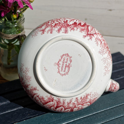 Jardineire Hamage & Nord French Antique Collectible Ironstone Red Transferware Bathroom Pitcher BROC Terre de fer