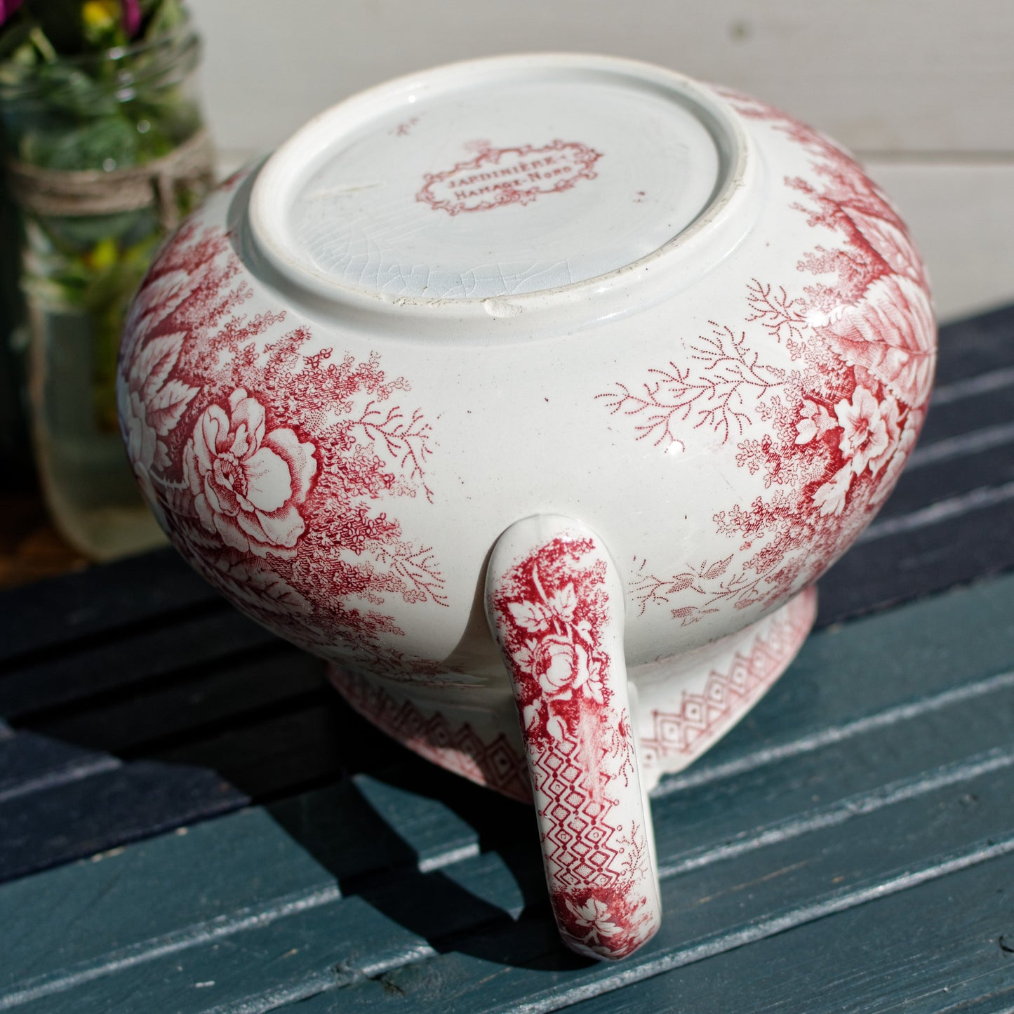 Jardineire Hamage & Nord French Antique Collectible Ironstone Red Transferware Bathroom Pitcher BROC Terre de fer