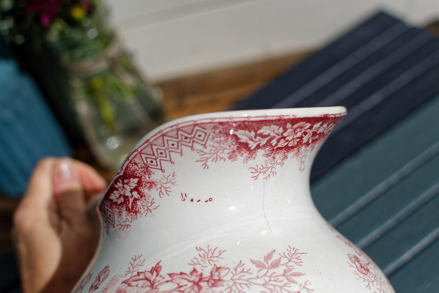 Jardineire Hamage & Nord French Antique Collectible Ironstone Red Transferware Bathroom Pitcher BROC Terre de fer