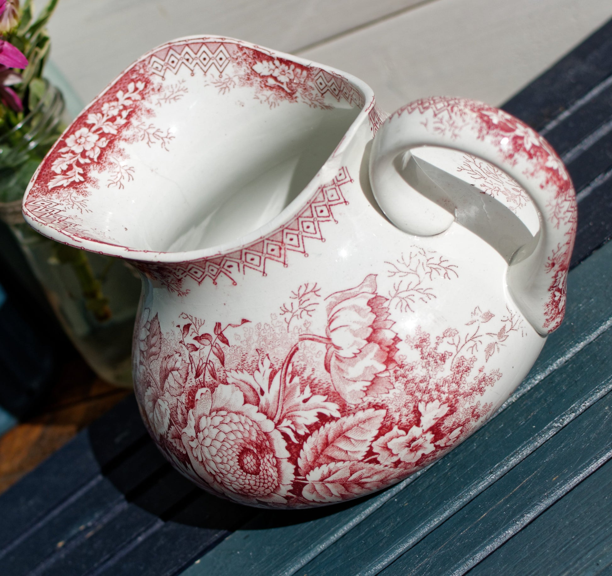 Jardineire Hamage & Nord French Antique Collectible Ironstone Red Transferware Bathroom Pitcher BROC Terre de fer