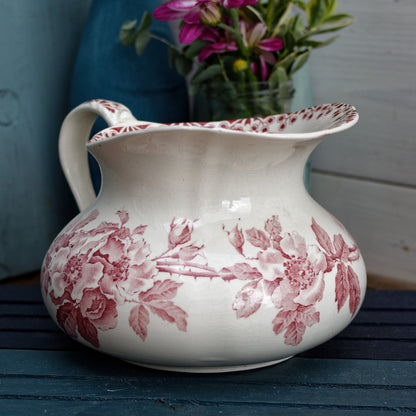 French Antique Collectible Ironstone Red Transferware Bathroom Pitcher BROC Terre de fer