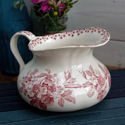 French Antique Collectible Ironstone Red Transferware Bathroom Pitcher BROC Terre de fer