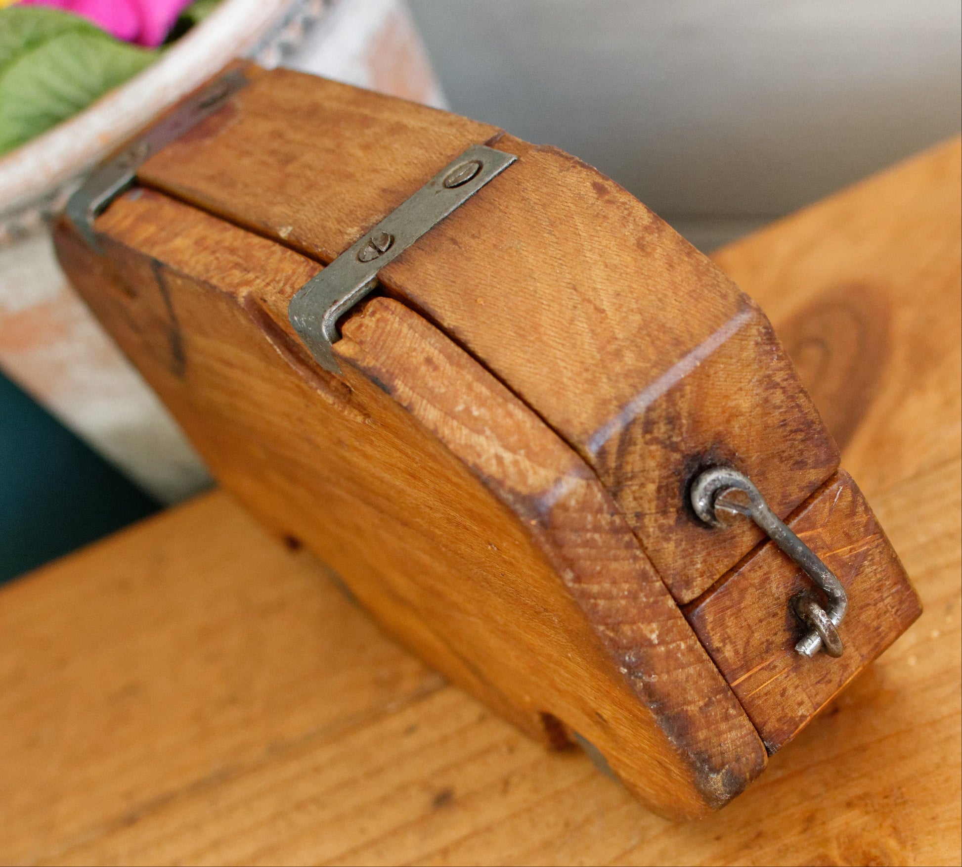 French Vintage Wooden Hand-Carved Butter Mold Moule a Beurre en Bois  Medium Stamp Press Mould Leave Design