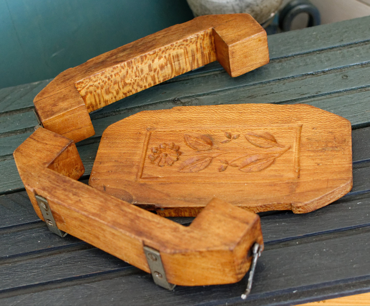 French Vintage Wooden Hand-Carved Butter Mold Moule a Beurre en Bois  Medium Stamp Press Mould Leave Design