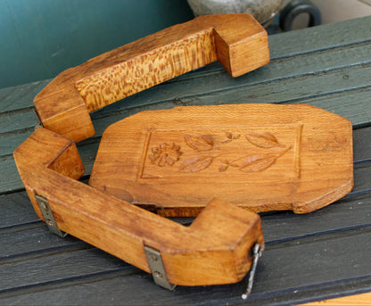 French Vintage Wooden Hand-Carved Butter Mold Moule a Beurre en Bois  Medium Stamp Press Mould Leave Design