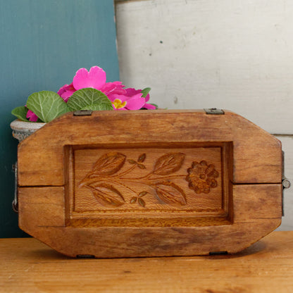 French Vintage Wooden Hand-Carved Butter Mold Moule a Beurre en Bois  Medium Stamp Press Mould Leave Design