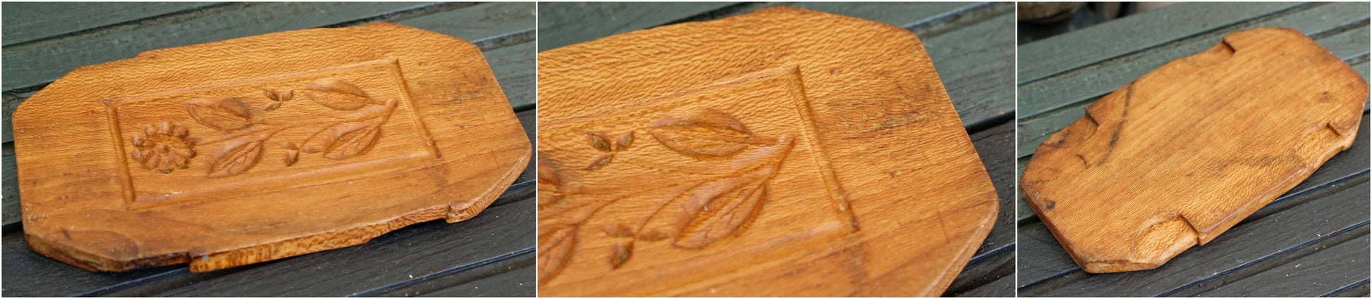 French Vintage Wooden Hand-Carved Butter Mold Moule a Beurre en Bois  Medium Stamp Press Mould Leave Design