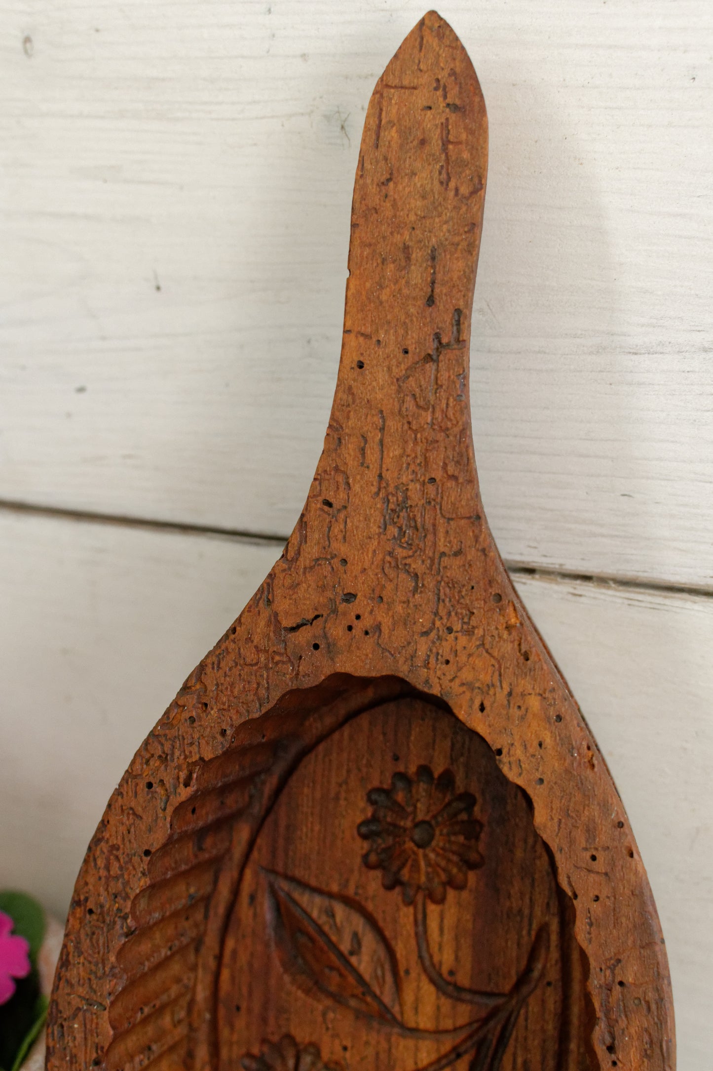 French Antique Wooden Hand-Carved Butter Mold Moule a Beurre en Bois Stamp Press Mould Leave Design