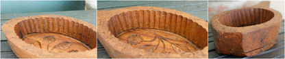 French Antique Wooden Hand-Carved Butter Mold "Moule a Beurre en Bois" ~  Stamp Press Mould Leave Design