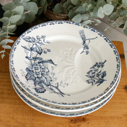 CARMEN Motif Sarreguemines U&C French Antique Ironstone Blue Transferware Asparagus Plate Terre de fer en Faience
