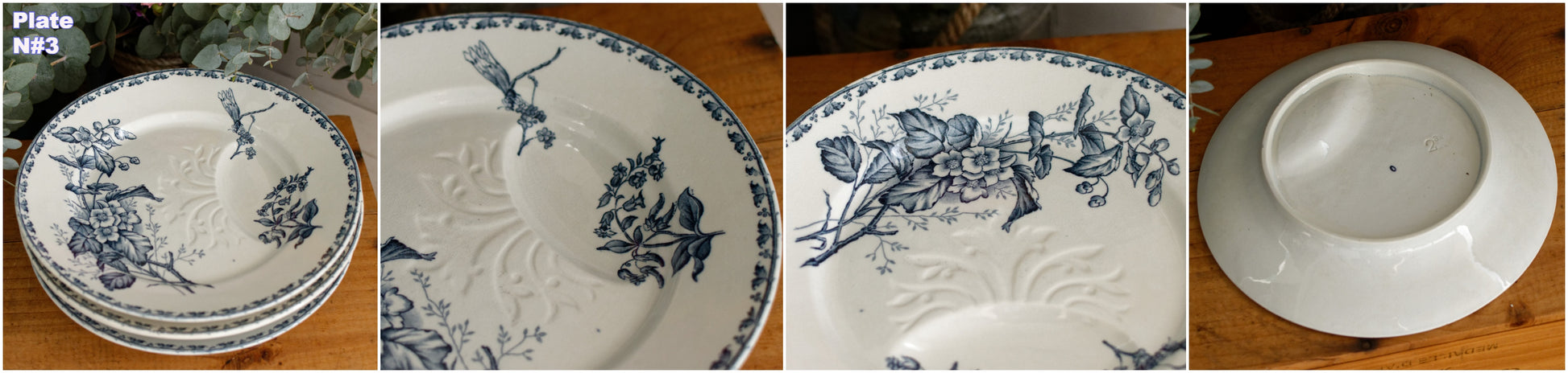 CARMEN Motif Sarreguemines U&C French Antique Ironstone Blue Transferware Asparagus Plate Terre de fer en Faience