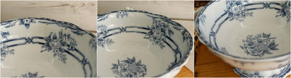 1880s ~ "CERES" Sarreguemines ~ French Antique Ironstone Lavender Transferware Round Serving Pedestal Bowl with Handles "Compotier" ~ Terre de Fer Faience