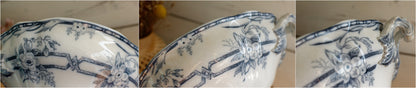 1880s ~ "CERES" Sarreguemines ~ French Antique Ironstone Lavender Transferware Round Serving Pedestal Bowl with Handles "Compotier" ~ Terre de Fer Faience