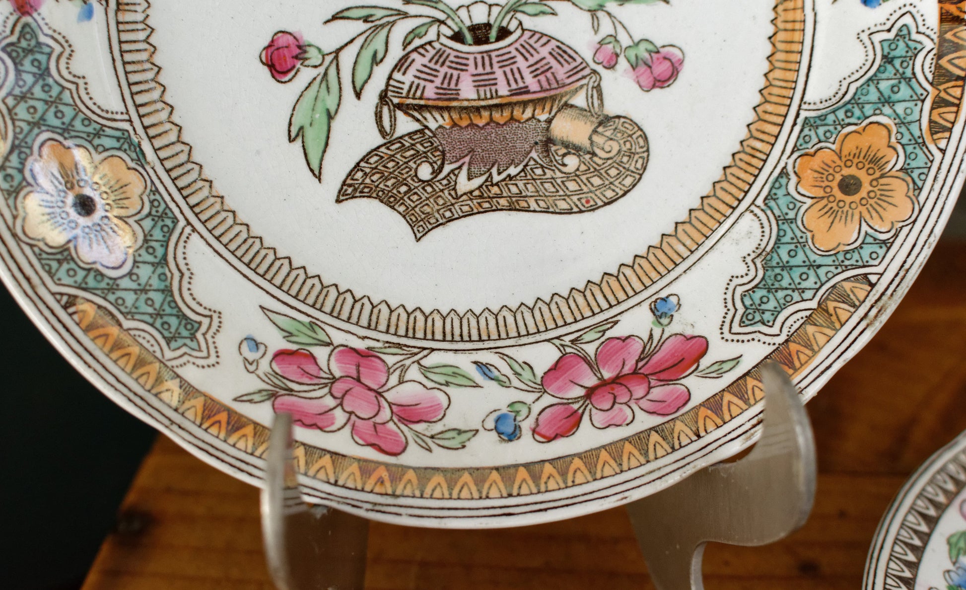 "CHINE" Motif K&G (Keller et Guérin) Lunéville French Antique Ironstone Polychrome Small Plate Terre de Fer en Faience