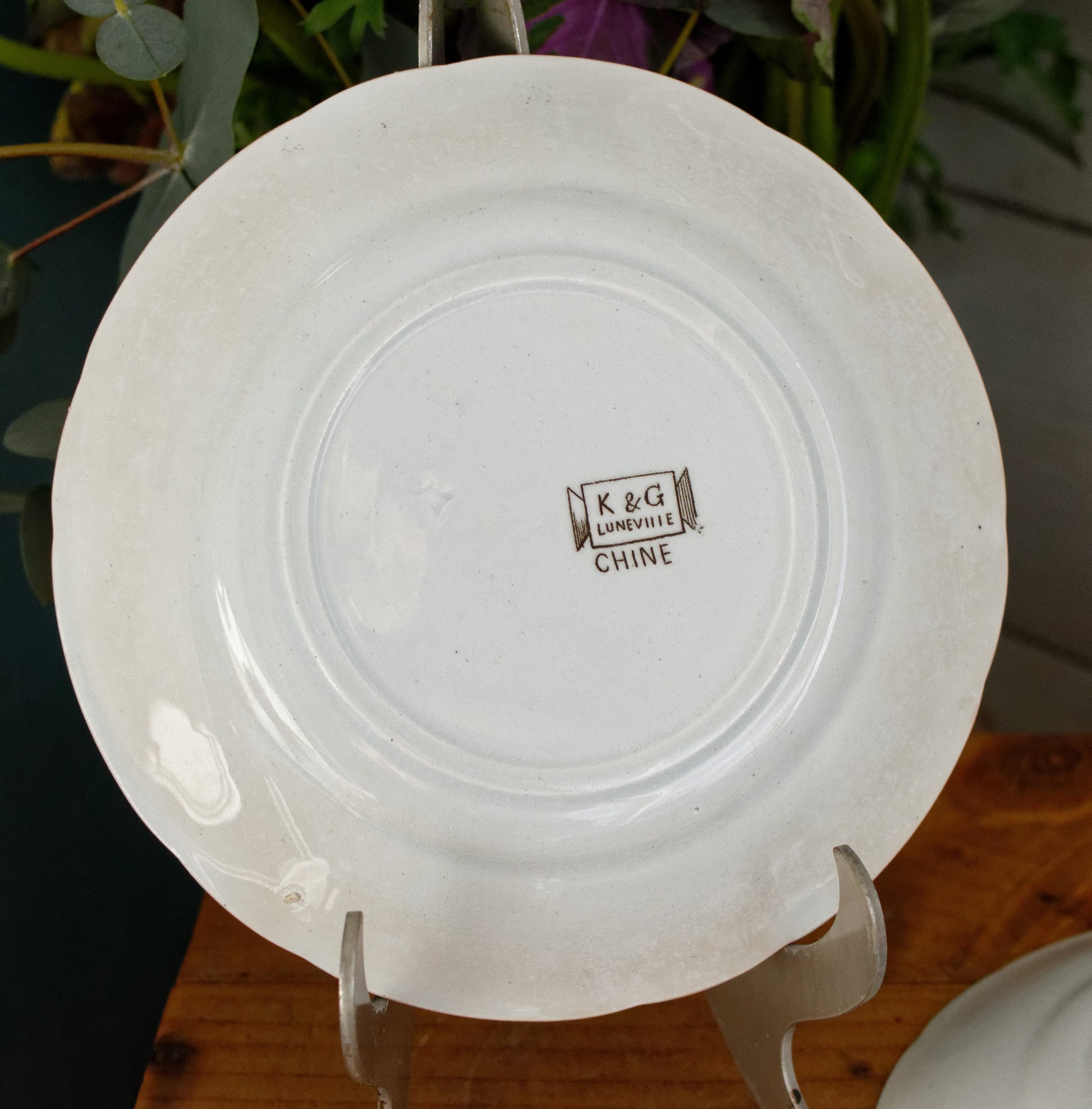 "CHINE" Motif K&G (Keller et Guérin) Lunéville French Antique Ironstone Polychrome Small Plate Terre de Fer en Faience