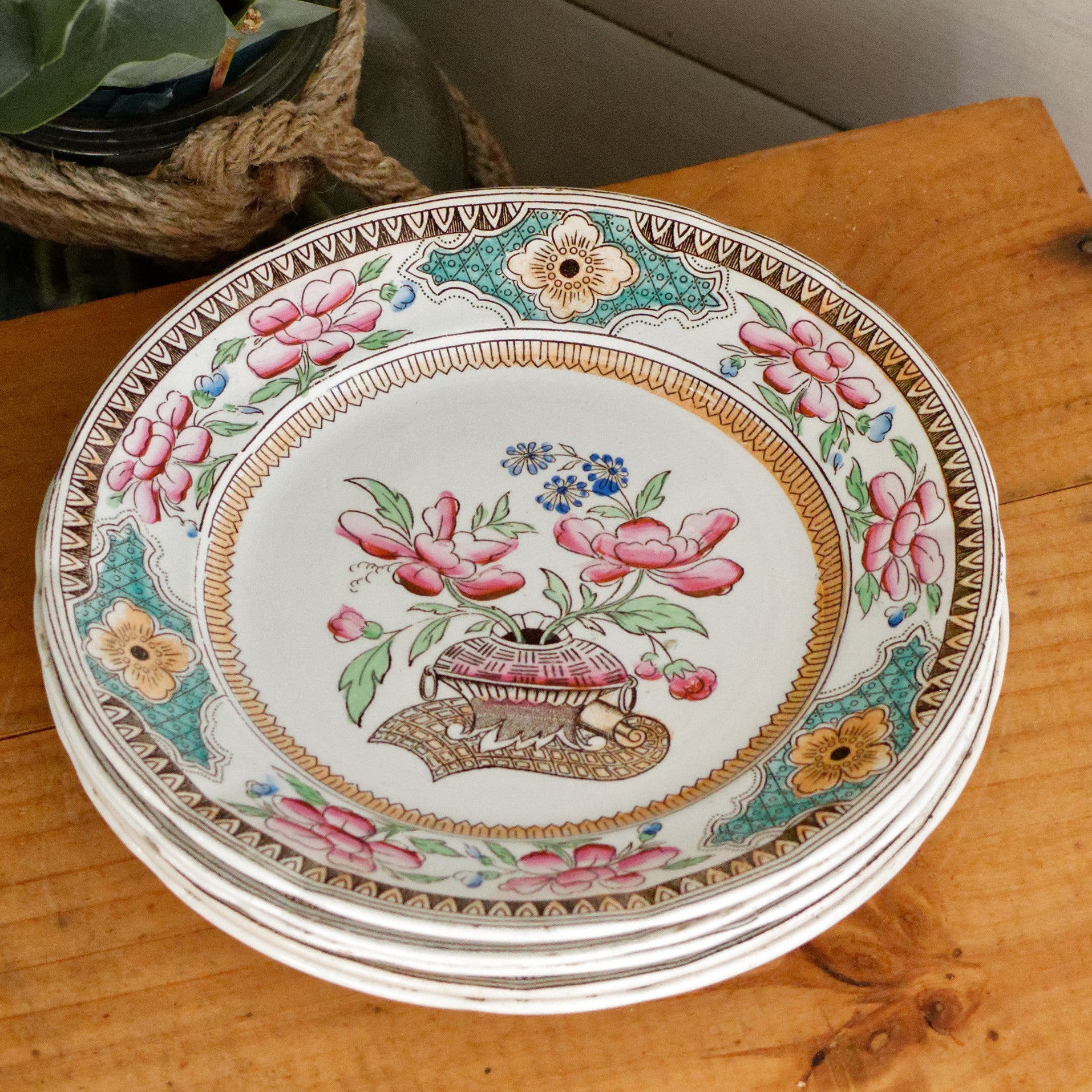 "CHINE" Motif K&G (Keller et Guérin) Lunéville French Antique Ironstone Polychrome Small Plate Terre de Fer en Faience